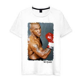 Мужская футболка хлопок с принтом Майк Тайсон (Mike Tyson) в Белгороде, 100% хлопок | прямой крой, круглый вырез горловины, длина до линии бедер, слегка спущенное плечо. | майк тайсон