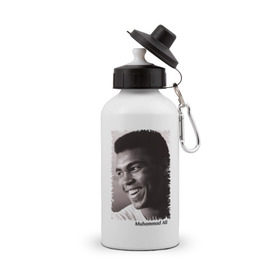Бутылка спортивная с принтом Мухаммед Али (Muhammad Ali) в Белгороде, металл | емкость — 500 мл, в комплекте две пластиковые крышки и карабин для крепления | мухаммед али