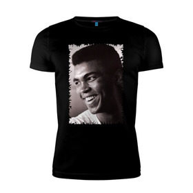 Мужская футболка премиум с принтом Мухаммед Али (Muhammad Ali) в Белгороде, 92% хлопок, 8% лайкра | приталенный силуэт, круглый вырез ворота, длина до линии бедра, короткий рукав | мухаммед али