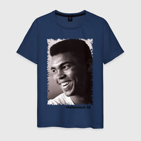 Мужская футболка хлопок с принтом Мухаммед Али (Muhammad Ali) в Белгороде, 100% хлопок | прямой крой, круглый вырез горловины, длина до линии бедер, слегка спущенное плечо. | мухаммед али