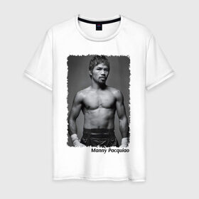 Мужская футболка хлопок с принтом Мэнни Пакиао (Manny Pacquiao) в Белгороде, 100% хлопок | прямой крой, круглый вырез горловины, длина до линии бедер, слегка спущенное плечо. | manny pacquiao | бокс | мэнни пакиао | чемпион