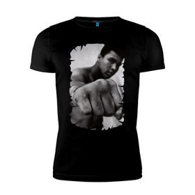 Мужская футболка премиум с принтом Мухаммед Али в Белгороде, 92% хлопок, 8% лайкра | приталенный силуэт, круглый вырез ворота, длина до линии бедра, короткий рукав | Тематика изображения на принте: мухаммед али