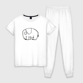 Женская пижама хлопок с принтом самодостаточный слоник в Белгороде, 100% хлопок | брюки и футболка прямого кроя, без карманов, на брюках мягкая резинка на поясе и по низу штанин | Тематика изображения на принте: слон
