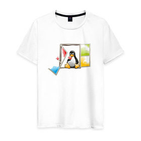 Мужская футболка хлопок с принтом linux в Белгороде, 100% хлопок | прямой крой, круглый вырез горловины, длина до линии бедер, слегка спущенное плечо. | linuxlinux