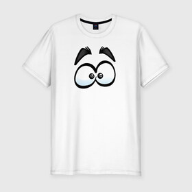 Мужская футболка премиум с принтом ГЛАЗА / EYES в Белгороде, 92% хлопок, 8% лайкра | приталенный силуэт, круглый вырез ворота, длина до линии бедра, короткий рукав | взгляд | глаза | глаза   eyesмультик | иллюстрация | комикс | эмоции