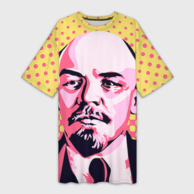 Платье-футболка 3D с принтом Поп арт. Ленин в Белгороде,  |  | lenin | ильич | ленин | поп арт | ретро | ссср | товарищ