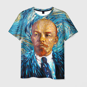 Мужская футболка 3D с принтом Ленин по мотивам Ван Гога в Белгороде, 100% полиэфир | прямой крой, круглый вырез горловины, длина до линии бедер | lenin | ван гог | ильич | ленин | ретро | ссср | товарищ