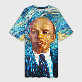 Платье-футболка 3D с принтом Ленин по мотивам Ван Гога в Белгороде,  |  | lenin | ван гог | ильич | ленин | ретро | ссср | товарищ