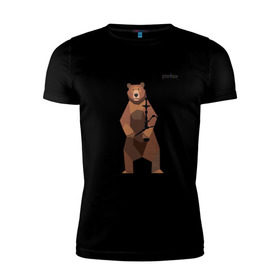 Мужская футболка премиум с принтом Медведь Plan B №2 (чёрный) в Белгороде, 92% хлопок, 8% лайкра | приталенный силуэт, круглый вырез ворота, длина до линии бедра, короткий рукав | Тематика изображения на принте: planb | кальян | медведь | на макете изображен бурый медведь с кальяном | планб