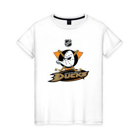 Женская футболка хлопок с принтом Anaheim Ducks (Black) в Белгороде, 100% хлопок | прямой крой, круглый вырез горловины, длина до линии бедер, слегка спущенное плечо | anaheim ducks | nhl | спорт | хоккей