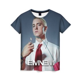 Женская футболка 3D с принтом Eminem в Белгороде, 100% полиэфир ( синтетическое хлопкоподобное полотно) | прямой крой, круглый вырез горловины, длина до линии бедер | eminem | music | rap | музыка | реп | эминем