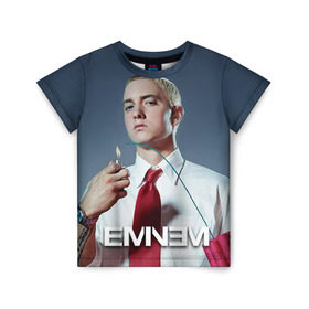 Детская футболка 3D с принтом Eminem в Белгороде, 100% гипоаллергенный полиэфир | прямой крой, круглый вырез горловины, длина до линии бедер, чуть спущенное плечо, ткань немного тянется | eminem | music | rap | музыка | реп | эминем