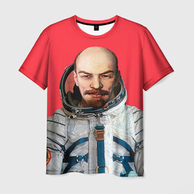 Мужская футболка 3D с принтом Ленин космонавт в Белгороде, 100% полиэфир | прямой крой, круглый вырез горловины, длина до линии бедер | lenin | ильич | космонавт | космос | ленин | ретро | ссср | товарищ
