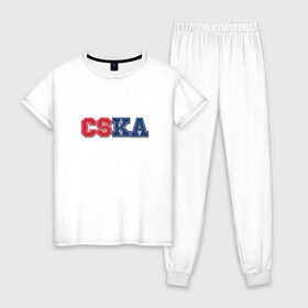 Женская пижама хлопок с принтом CSKA в Белгороде, 100% хлопок | брюки и футболка прямого кроя, без карманов, на брюках мягкая резинка на поясе и по низу штанин | 