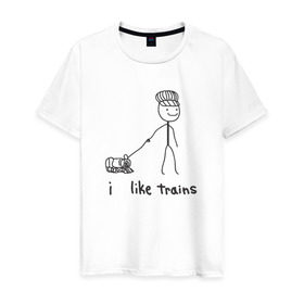 Мужская футболка хлопок с принтом Я люблю поезда в Белгороде, 100% хлопок | прямой крой, круглый вырез горловины, длина до линии бедер, слегка спущенное плечо. | вагоны | метро | поезд | транспорт | человечек
