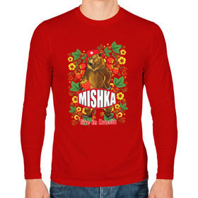 Мужской лонгслив хлопок с принтом MISHKA в Белгороде, 100% хлопок |  | медведь | мишка | россия | русский | хохлома | ягода