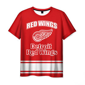 Мужская футболка 3D с принтом Detroit red wings в Белгороде, 100% полиэфир | прямой крой, круглый вырез горловины, длина до линии бедер | Тематика изображения на принте: detroit red wings | nhl | спорт | хоккей