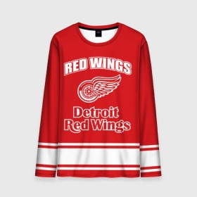 Мужской лонгслив 3D с принтом Detroit red wings в Белгороде, 100% полиэстер | длинные рукава, круглый вырез горловины, полуприлегающий силуэт | Тематика изображения на принте: detroit red wings | nhl | спорт | хоккей