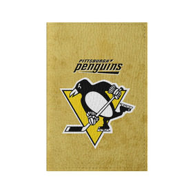 Обложка для паспорта матовая кожа с принтом Pittsburgh Pinguins в Белгороде, натуральная матовая кожа | размер 19,3 х 13,7 см; прозрачные пластиковые крепления | nhl | pittsburgh pinguins | спорт | хоккей