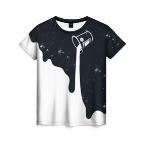 Женская футболка 3D с принтом Черно-белый в Белгороде, 100% полиэфир ( синтетическое хлопкоподобное полотно) | прямой крой, круглый вырез горловины, длина до линии бедер | брызги | ведро | космос | краска | черно белый