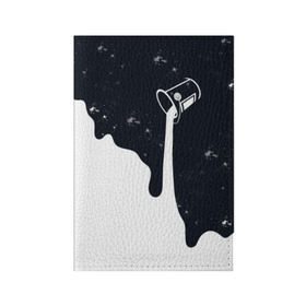 Обложка для паспорта матовая кожа с принтом Черно-белый в Белгороде, натуральная матовая кожа | размер 19,3 х 13,7 см; прозрачные пластиковые крепления | Тематика изображения на принте: брызги | ведро | космос | краска | черно белый