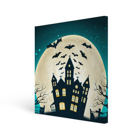 Холст квадратный с принтом Хэллоуин. Замок в Белгороде, 100% ПВХ |  | halloween | замок | праздник | тыква | хэллоуин