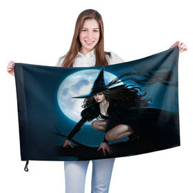 Флаг 3D с принтом Ведьма в Белгороде, 100% полиэстер | плотность ткани — 95 г/м2, размер — 67 х 109 см. Принт наносится с одной стороны | halloween | ведьма | праздник | тыква | хэллоуин