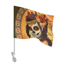 Флаг для автомобиля с принтом Девушка. Сахарный череп в Белгороде, 100% полиэстер | Размер: 30*21 см | halloween | девушка | праздник | сахарный череп | тыква | хэллоуин | череп