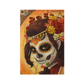 Обложка для паспорта матовая кожа с принтом Девушка. Сахарный череп в Белгороде, натуральная матовая кожа | размер 19,3 х 13,7 см; прозрачные пластиковые крепления | Тематика изображения на принте: halloween | девушка | праздник | сахарный череп | тыква | хэллоуин | череп