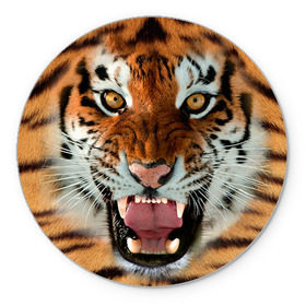 Коврик круглый с принтом Тигр в Белгороде, резина и полиэстер | круглая форма, изображение наносится на всю лицевую часть | животные | зубы | кошка | тигр