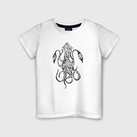 Детская футболка хлопок с принтом Кальмар в Белгороде, 100% хлопок | круглый вырез горловины, полуприлегающий силуэт, длина до линии бедер | клевый кальмар. стильный принт.кальмар | море | осьминог | стиль