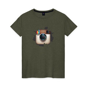 Женская футболка хлопок с принтом Instagram в Белгороде, 100% хлопок | прямой крой, круглый вырез горловины, длина до линии бедер, слегка спущенное плечо | инстаграм