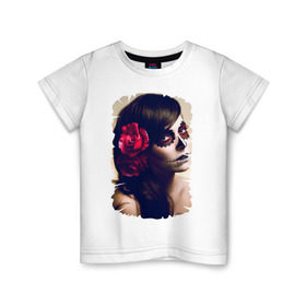 Детская футболка хлопок с принтом Боди-арт на Хэллоуин в Белгороде, 100% хлопок | круглый вырез горловины, полуприлегающий силуэт, длина до линии бедер | halloween | бодиарт | роза | страшилки | хэллоуин