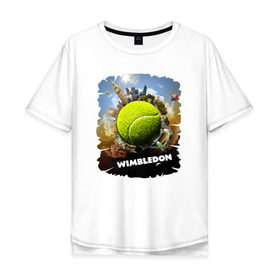 Мужская футболка хлопок Oversize с принтом Уимблдон (Wimbledon) в Белгороде, 100% хлопок | свободный крой, круглый ворот, “спинка” длиннее передней части | Тематика изображения на принте: wimbledon | англия | большой теннис | великобритания | теннисный мяч | уимблдон