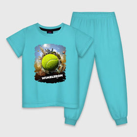 Детская пижама хлопок с принтом Уимблдон (Wimbledon) в Белгороде, 100% хлопок |  брюки и футболка прямого кроя, без карманов, на брюках мягкая резинка на поясе и по низу штанин
 | wimbledon | англия | большой теннис | великобритания | теннисный мяч | уимблдон