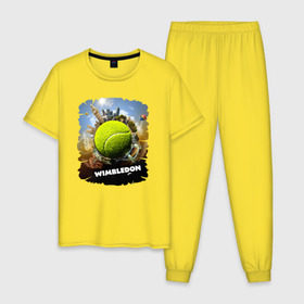 Мужская пижама хлопок с принтом Уимблдон (Wimbledon) в Белгороде, 100% хлопок | брюки и футболка прямого кроя, без карманов, на брюках мягкая резинка на поясе и по низу штанин
 | wimbledon | англия | большой теннис | великобритания | теннисный мяч | уимблдон