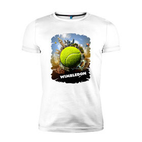 Мужская футболка премиум с принтом Уимблдон (Wimbledon) в Белгороде, 92% хлопок, 8% лайкра | приталенный силуэт, круглый вырез ворота, длина до линии бедра, короткий рукав | wimbledon | англия | большой теннис | великобритания | теннисный мяч | уимблдон