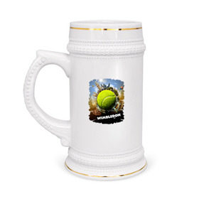 Кружка пивная с принтом Уимблдон (Wimbledon) в Белгороде,  керамика (Материал выдерживает высокую температуру, стоит избегать резкого перепада температур) |  объем 630 мл | Тематика изображения на принте: wimbledon | англия | большой теннис | великобритания | теннисный мяч | уимблдон