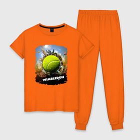 Женская пижама хлопок с принтом Уимблдон (Wimbledon) в Белгороде, 100% хлопок | брюки и футболка прямого кроя, без карманов, на брюках мягкая резинка на поясе и по низу штанин | wimbledon | англия | большой теннис | великобритания | теннисный мяч | уимблдон