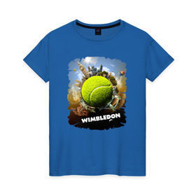 Женская футболка хлопок с принтом Уимблдон (Wimbledon) в Белгороде, 100% хлопок | прямой крой, круглый вырез горловины, длина до линии бедер, слегка спущенное плечо | wimbledon | англия | большой теннис | великобритания | теннисный мяч | уимблдон