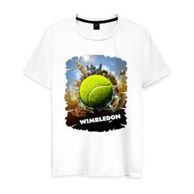 Мужская футболка хлопок с принтом Уимблдон (Wimbledon) в Белгороде, 100% хлопок | прямой крой, круглый вырез горловины, длина до линии бедер, слегка спущенное плечо. | Тематика изображения на принте: wimbledon | англия | большой теннис | великобритания | теннисный мяч | уимблдон