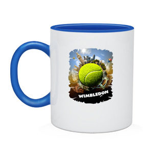 Кружка двухцветная с принтом Уимблдон (Wimbledon) в Белгороде, керамика | объем — 330 мл, диаметр — 80 мм. Цветная ручка и кайма сверху, в некоторых цветах — вся внутренняя часть | wimbledon | англия | большой теннис | великобритания | теннисный мяч | уимблдон
