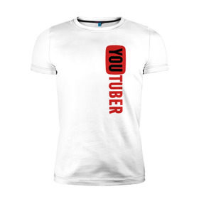 Мужская футболка премиум с принтом Ютубер вертикаль в Белгороде, 92% хлопок, 8% лайкра | приталенный силуэт, круглый вырез ворота, длина до линии бедра, короткий рукав | youtuber | вертикальный красный ютубер.ютубер