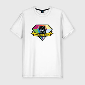 Мужская футболка премиум с принтом Rainbow Dash в Белгороде, 92% хлопок, 8% лайкра | приталенный силуэт, круглый вырез ворота, длина до линии бедра, короткий рукав | Тематика изображения на принте: my little pony | rainbow dash | красивая картинка с rainbow dash.радуга | пони