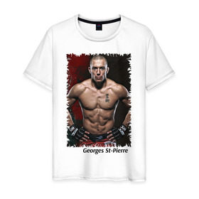Мужская футболка хлопок с принтом Georges St-Pierre (MMA) в Белгороде, 100% хлопок | прямой крой, круглый вырез горловины, длина до линии бедер, слегка спущенное плечо. | ufc