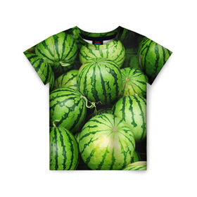 Детская футболка 3D с принтом Арбузы в Белгороде, 100% гипоаллергенный полиэфир | прямой крой, круглый вырез горловины, длина до линии бедер, чуть спущенное плечо, ткань немного тянется | арбуз | еда | фрукт | ягода