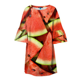 Детское платье 3D с принтом Дольки арбуза в Белгороде, 100% полиэстер | прямой силуэт, чуть расширенный к низу. Круглая горловина, на рукавах — воланы | арбуз | дольки арбуза | еда | фрукт | ягода