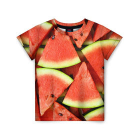 Детская футболка 3D с принтом Дольки арбуза в Белгороде, 100% гипоаллергенный полиэфир | прямой крой, круглый вырез горловины, длина до линии бедер, чуть спущенное плечо, ткань немного тянется | арбуз | дольки арбуза | еда | фрукт | ягода
