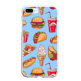 Чехол для iPhone 7Plus/8 Plus матовый с принтом Еда в Белгороде, Силикон | Область печати: задняя сторона чехла, без боковых панелей | гамбургер | еда | пицца | фастфуд | фри