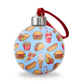 Ёлочный шар с принтом Еда в Белгороде, Пластик | Диаметр: 77 мм | гамбургер | еда | пицца | фастфуд | фри